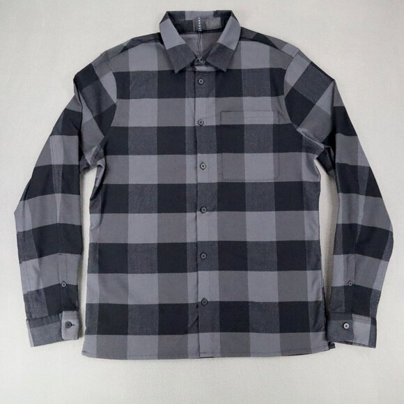 Lululemon Shirt Mens M Black Gray Plaid Masons Peak Flannel Button Up Outdoor - Picture 1 of 5
